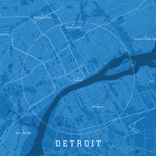 ilustraciones, imágenes clip art, dibujos animados e iconos de stock de detroit mi city vector road map texto azul - detroit