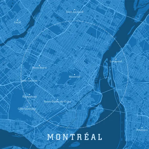 Vector illustration of Montreal QC City Vector Road Map Blue Text