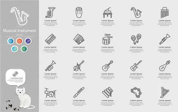 Vector illustration of Musical Instrument  Line Icons Content Infographic