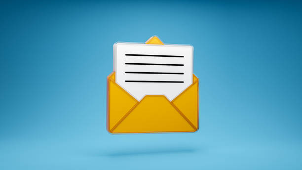 istock Email contact us marketing envelope letter mailing 3d icon on blue background. 3d rendering 1384471687