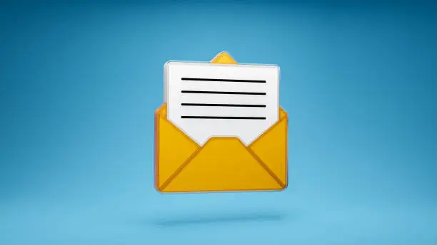Email contact us marketing envelope letter mailing 3d icon on blue background. 3d rendering