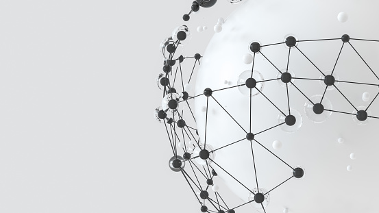 Global digital mesh network molecule blockchain, 3d render.