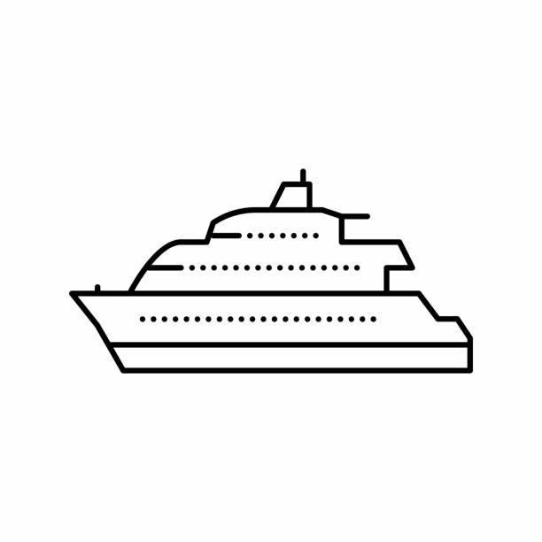 моторная яхта линия линия иконка векторная иллюстрация - runabout stock illustrations