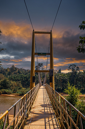 hanging bridge in a rural village, south india