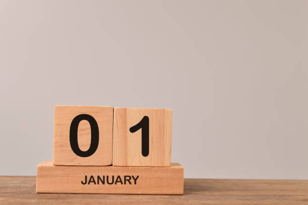 istock wooden blocks calender for January 01 with empty space for the text. 1384490969