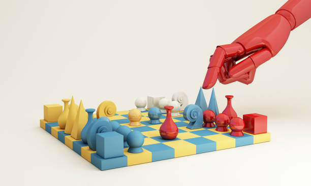 istock walking chess on the board Maps and color schemes yellow and blue 3d render 1384496140