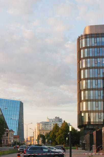 istock Contemporary office with glass encased blocks. Modern architecture. Vertical. 1384504113