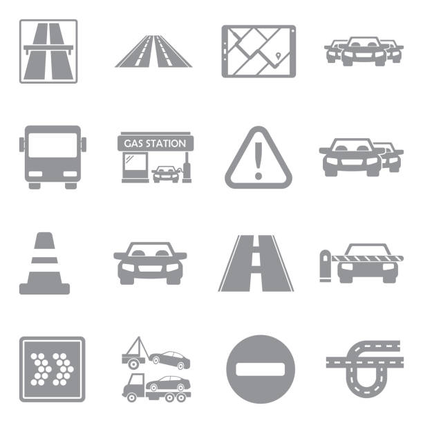 ilustrações, clipart, desenhos animados e ícones de ícones da estrada. gray flat design. ilustração vetorial. - tow truck car computer icon auto accidents