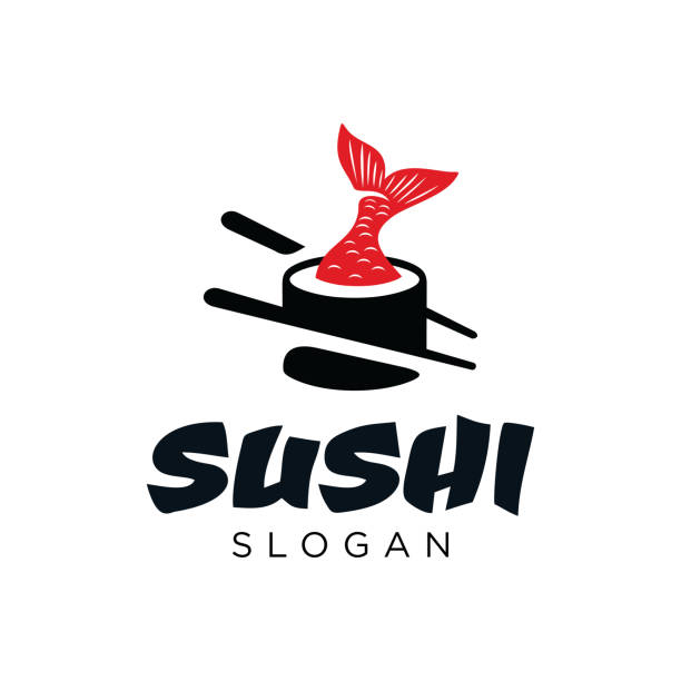 sushi fisch mit essstäbchen vektorvorlage stock illustration der küche. asiatisches essen - cereal bar stock-grafiken, -clipart, -cartoons und -symbole