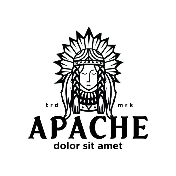 ネイティブアメリカンインディアンアパッチ部族女の子ベクトルエンブレムラベルバッジデザインのイラスト - apache plume点のイラスト素材／クリップアート素材／マンガ素材／アイコン素材