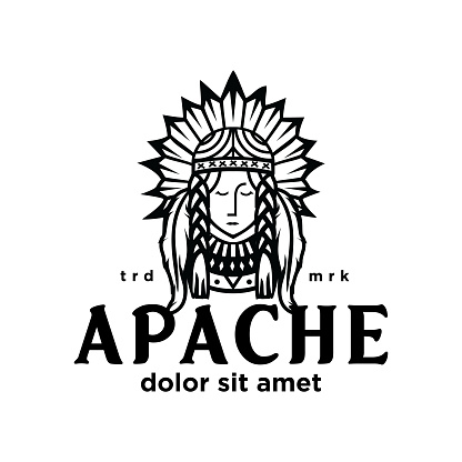 Native American Indian Apache Tribes girls Vector Emblem Label Badges Illustration of design