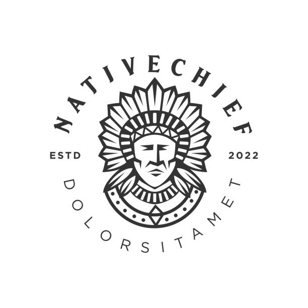Apache indian chief mascot design character black silhouette retro vintage