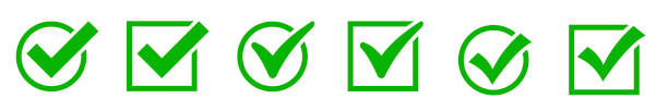 grünes häkchensymbol gesetzt. vektorsymbolsammlung isoliert auf weißem hintergrund. korrekte abstimmung ausgewähltes symbol wählen - checkbox stock-grafiken, -clipart, -cartoons und -symbole