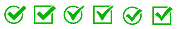 ilustrações, clipart, desenhos animados e ícones de conjunto de ícones de marca de verificação verde. coleção de símbolos vetoriais isolados em fundo branco. escolha o voto correto símbolo isolado - checklist checkbox ok sign ok