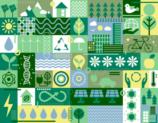 ilustrações de stock, clip art, desenhos animados e ícones de ecology green background nature planet protection care recycling save concept. earth day background - energia renovável