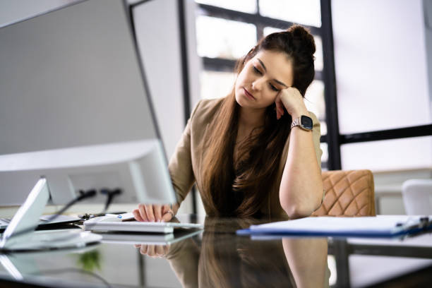 istock Bored Employee In Video Conference Training 1384521531