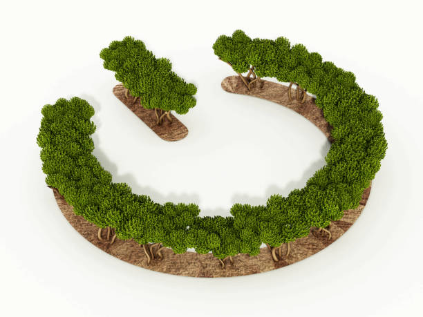 istock Green trees forming a power symbol. Sustainability, power and energy generation concept 1384528014