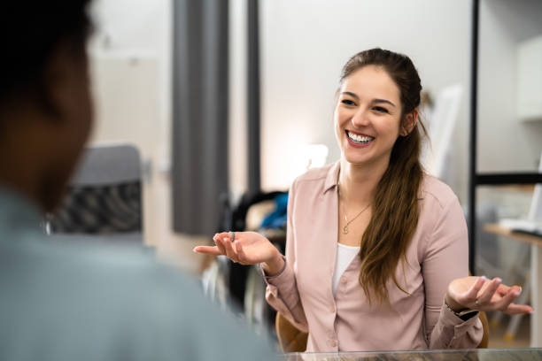 istock Young Female In Business Job Interview 1384530224