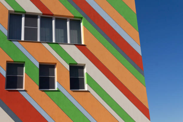 istock Modern, bright, colorful architecture on a cloudless and sunny day. 1384533482