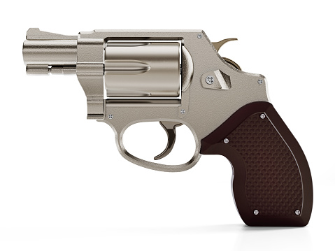 Modern light 9mm handgun’s with plastic frame on the hard case, close-up photo