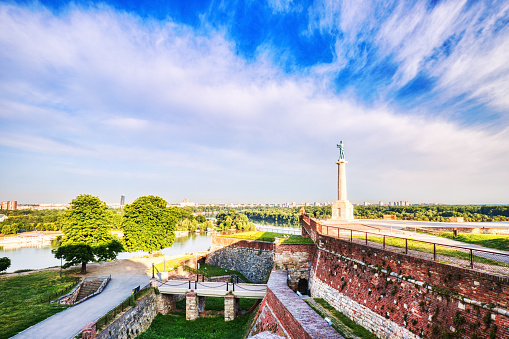 Kalemegdan Fortress and Victor Monument during a Sunny Day, Belgrade, Serbia
