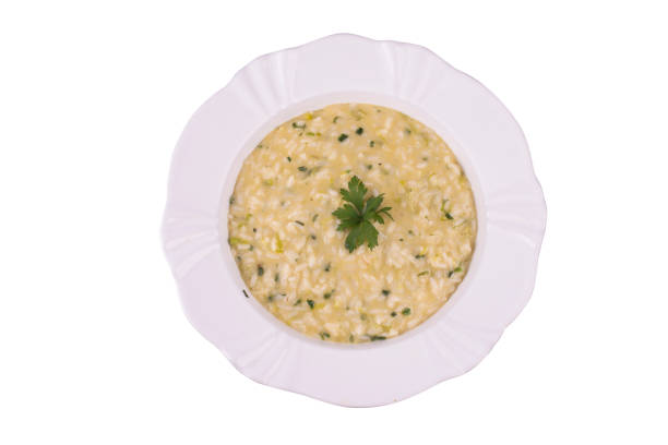 Risotto seen from above isolated on white background