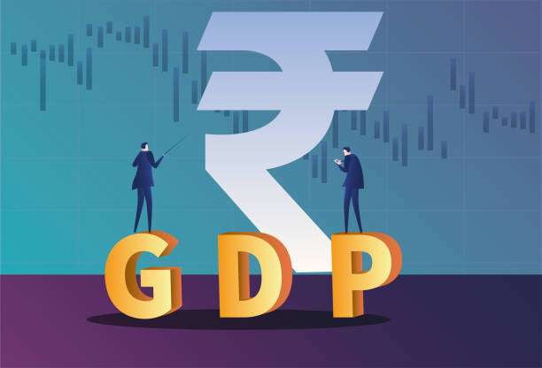 Two business men discussing Indian rupee GDP growth data Two business men discussing Indian rupee GDP growth data rupee coin stock illustrations