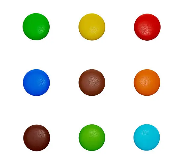 Colorful candies Button set isolated on white background Smarties rainbow candies 3d illustration
