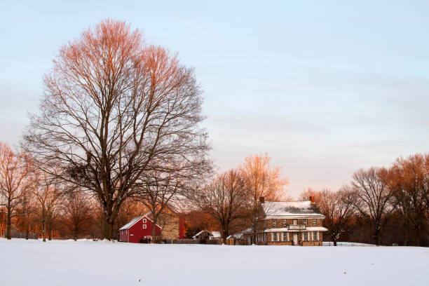 Enschede, Netherlands - December 21, 2009. Outdoor scene showing a residential area in the snowed-in country side of Twente.