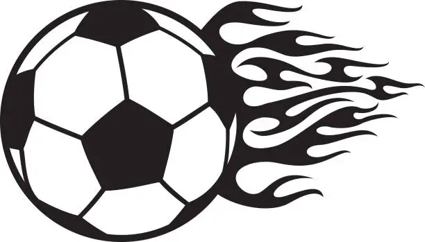 Vector illustration of Flaming football (soccer) ball black and white