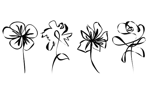 Vector doodle style minimalism flower line art hand drawing  icon illustration collection