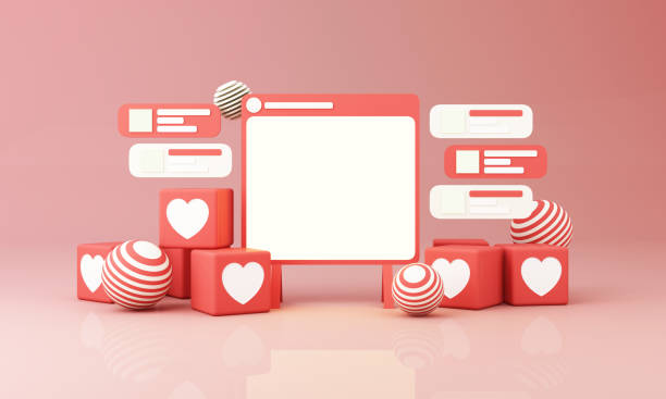 istock smartphone with heart emoji speech bubble cube box and frame message on screen. Social network and mobile device concept. Graphic websites, web banner on pink background. 3d rendering illustration 1384585683