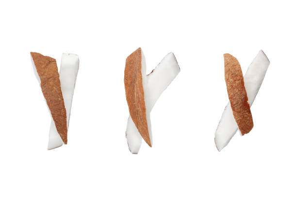 istock Coconut pieces isolated on a white background. 1384588859