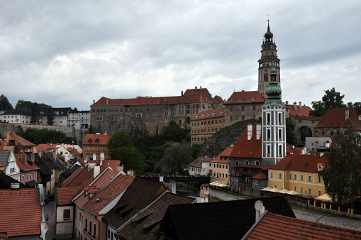 Panorama of the historical part of Cesky Krumlov, restored and open to tourists.