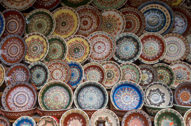 istock Colorful traditional Trojan pottery painted plates from Bulgaria, 1384602367