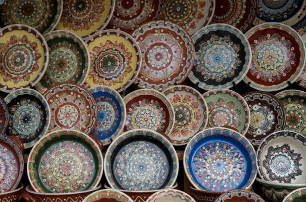 istock Colorful traditional Trojan pottery painted plates from Bulgaria, 1384602432