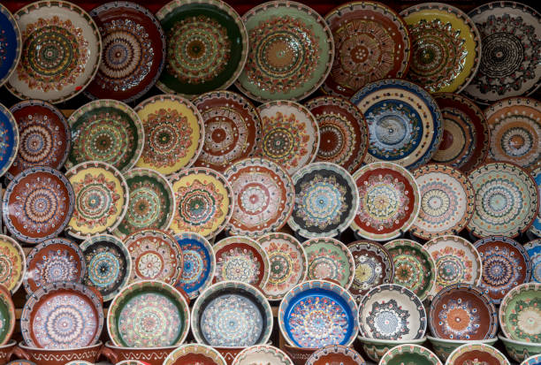 istock Colorful traditional Trojan pottery painted plates from Bulgaria 1384602495