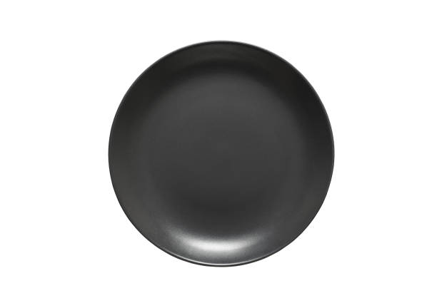istock Plate gray round empty top view isolated on white background with clipping path. 1384629453