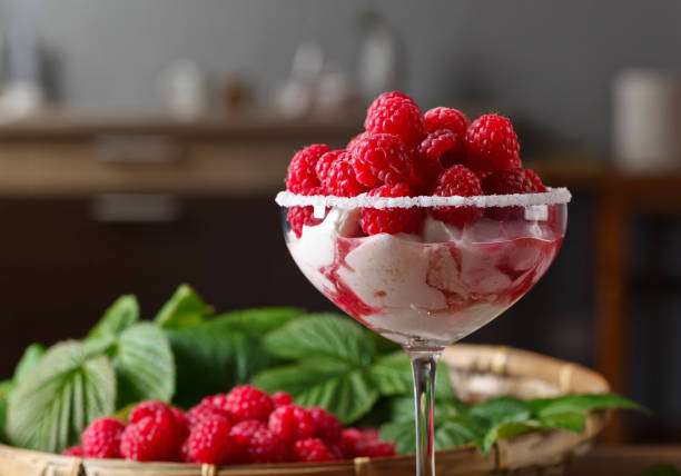 istock Raspberry dessert with ripe juicy berries. 1384634256