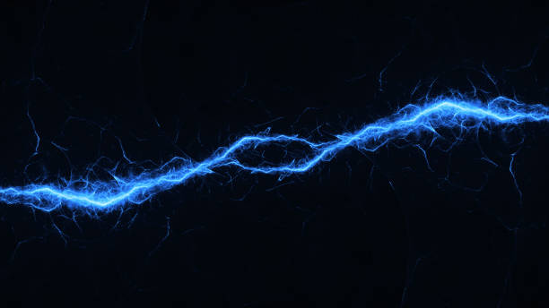 istock Blue fractal lightning background, electrical abstract 1384642554