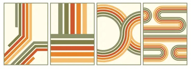 Vector illustration of retro vintage 70s style stripes background poster lines. shapes vector design graphic 1970s retro background. abstract stylish 70s era line frame illustration