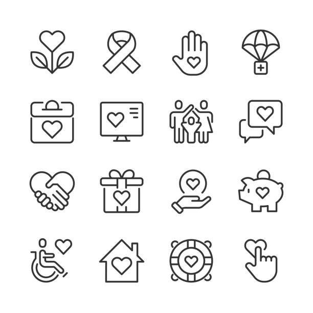 charity & giving icons — monoline serie - at symbol connection technology community stock-grafiken, -clipart, -cartoons und -symbole