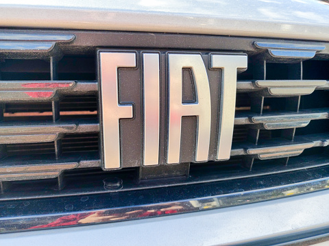 Pruszcz Gdanski, Poland - March 8, 2022: FIAT logo on the front of car.