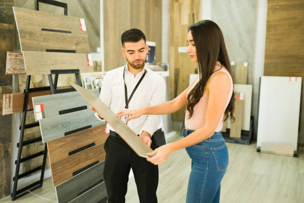 istock Customer buying wooden floors 1384646871