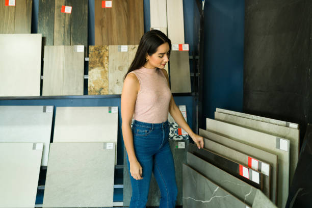 istock Gorgeous woman at the flooring store 1384647837