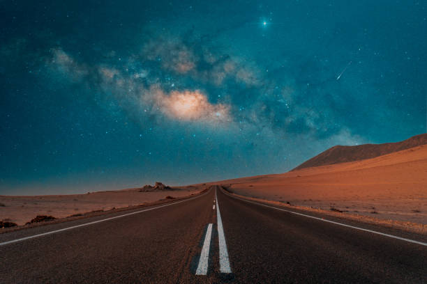 istock road in the desert at night 1384651952