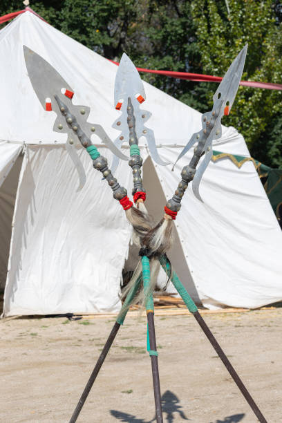 istock medieval spears on a medieval military camp 1384652218