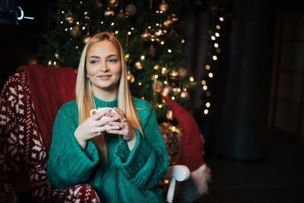 Pretty blonde woman in a cafe.