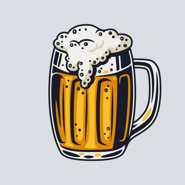 폼 바 메뉴가 있는 컬러 맥주 머그잔 - beer glass stock illustrations