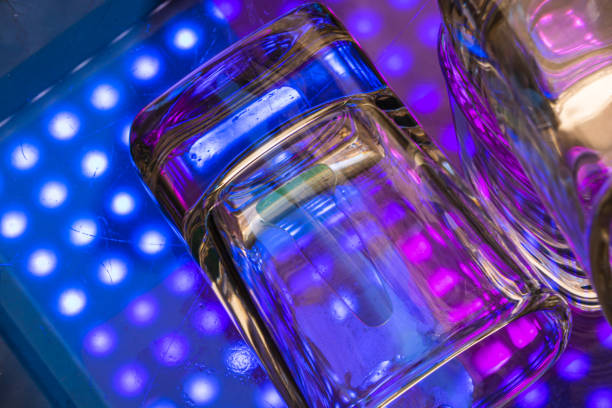 Abstract water drops on colorful surface. Abstract background concept with glass close up